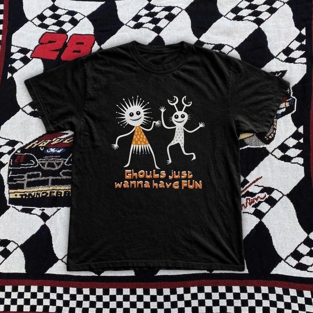 Black Graphic T-Shirt With Ghouls Just Wanna Have Fun , Featuring
